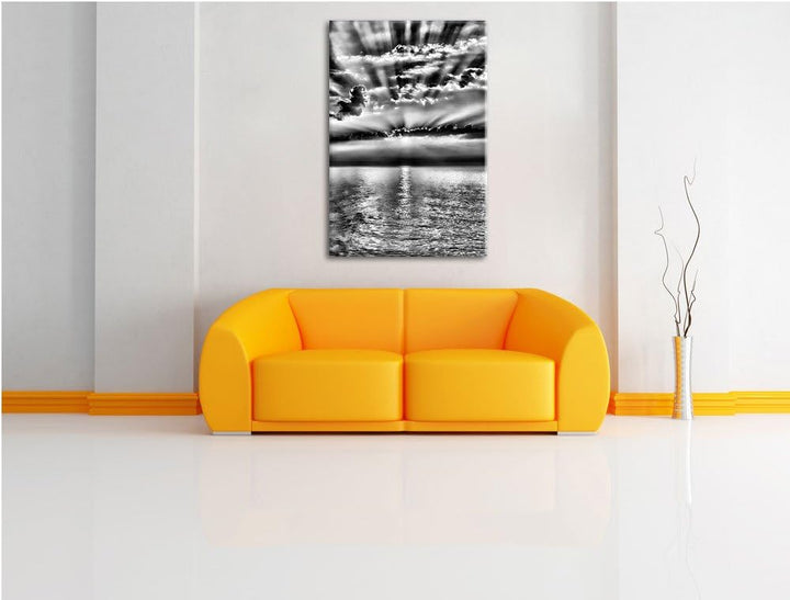 Pixxprint Monocrome, Meer im Sonnenaufgang, Format: 100x70 auf Leinwand, 100x70
