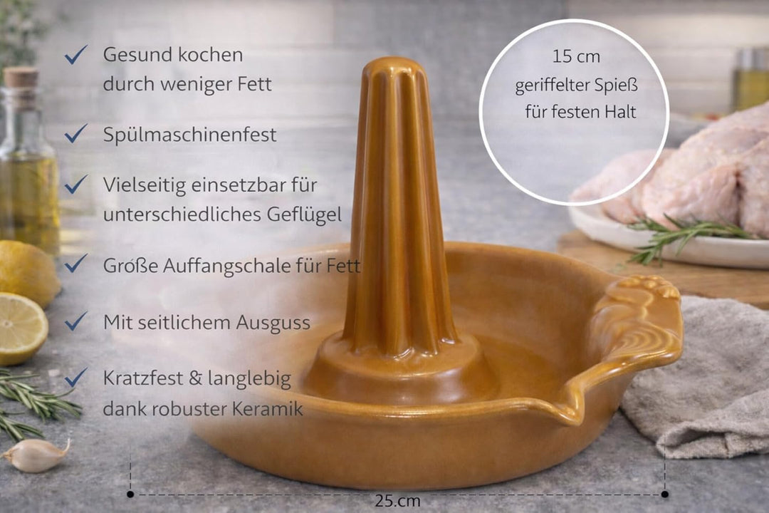 Original K&K Hähnchenbräter - Geflügelbräter hellbraun aus Steinzeug (hochwertige Keramik)