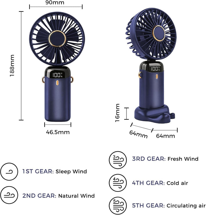 Jsdoin Handventilator, Tragbarer Mini Ventilator, Wiederaufladbar, Kleiner Taschenventilator Mit 5 G