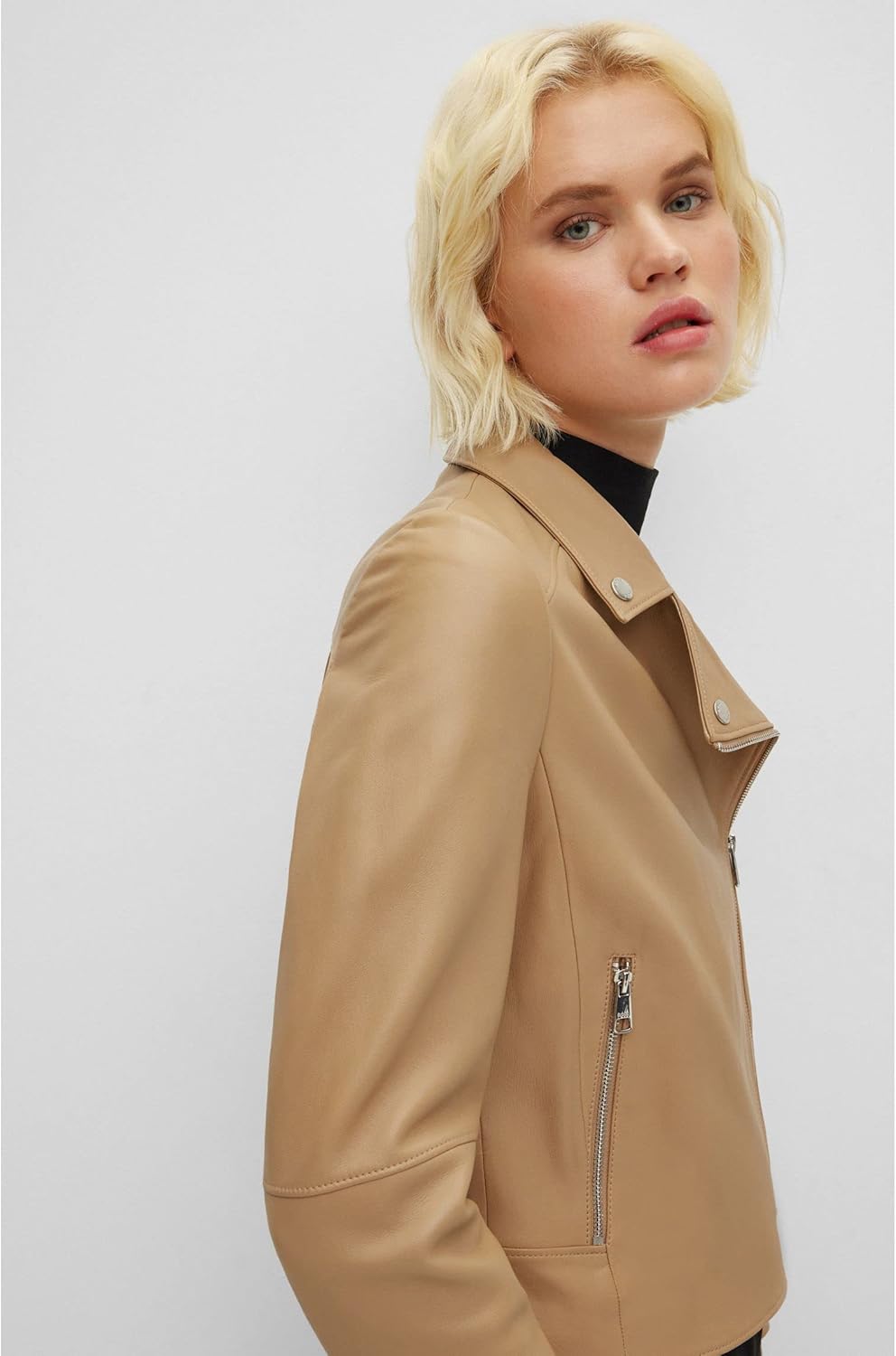 BOSS Damen Lederjacke 44 Medium Beige, 44 Medium Beige