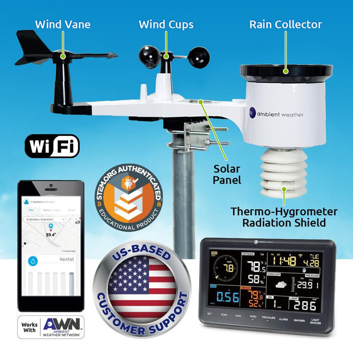 Ambient Weather WS-2902A Smart WiFi Wetterstation mit Fernüberwachung und Alarmen