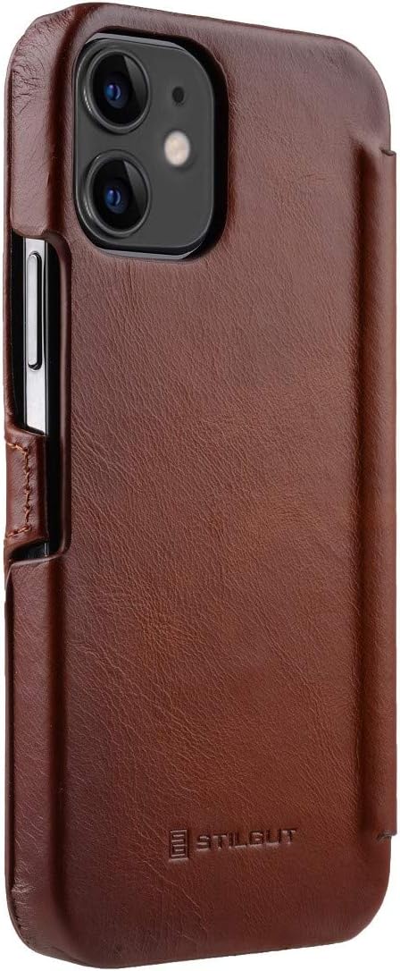 STILGUT Book Case kompatibel mit iPhone 12 Mini (5.4“) Hülle aus Leder mit Clip-Verschluss, Klapphül