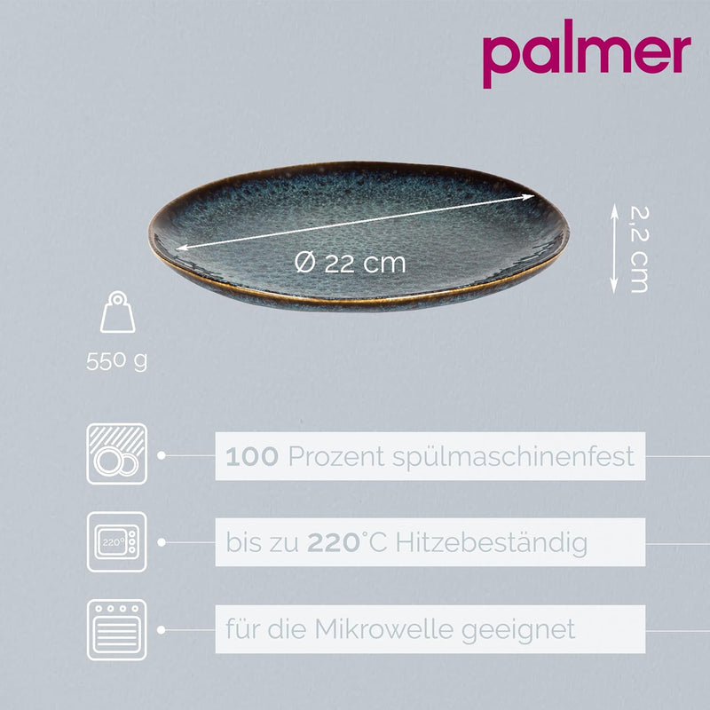 Palmer Eccentric flache Teller - 2er-Set, Steingut, Ø 22 cm, dunkelblau glänzend mit braunem Rand, o