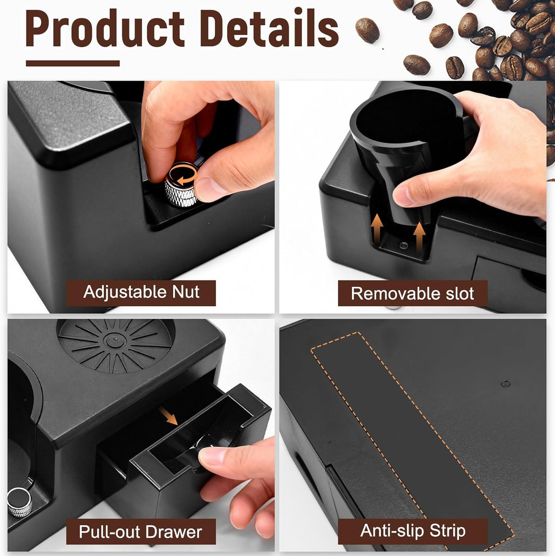 Espresso Tamperstation, Höhenverstellbar 51-58 mm, Kaffee Tamping Station aus ABS für Aufbewahrung v