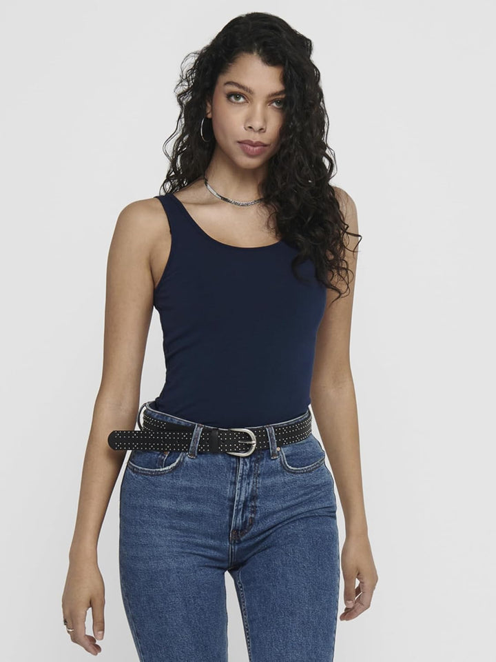 ONLY 3er Pack Damen Oberteile Basic Tank Tops weiss, schwarz, grau, blau, Creme Frauen Shirt lang So