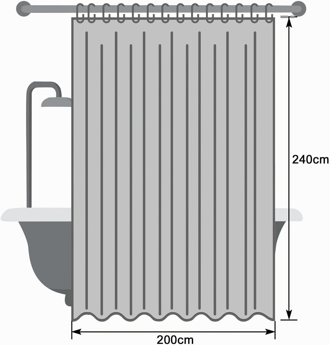 EurCross Duschvorhang Überlänge 200x240 Grau Textile Polyester Badvorhang, Wasserdicht und Trocknet