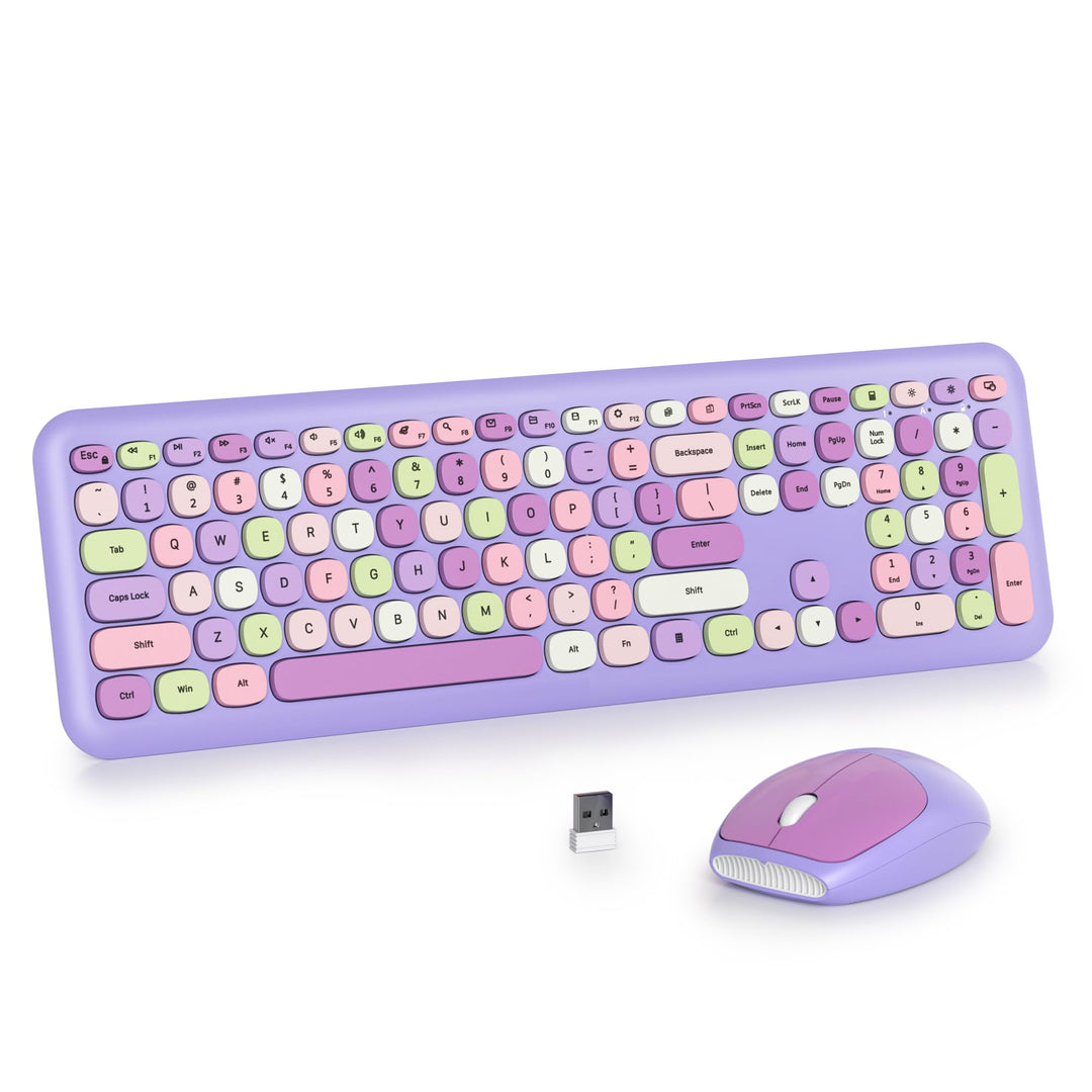 SOLIDEE Buntes kabellose Tastatur und Maus-Kombination,2.4GHz Retro Schreibmaschine Tastatur,104 Tas