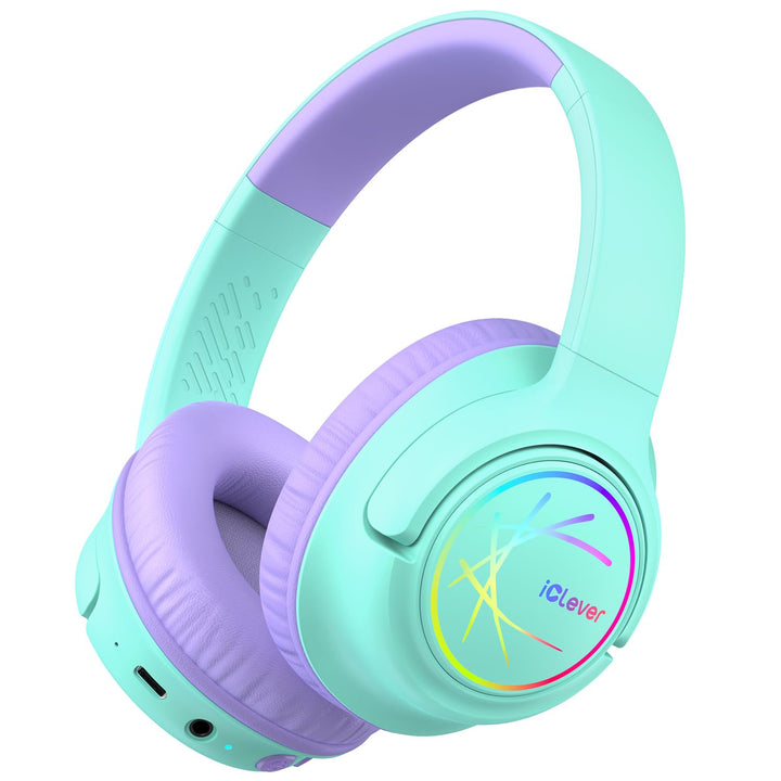 iClever Bluetooth Kopfhörer Kinder mit LED-Leuchten, 74/85dBA Lautstärkebegrenzung, 43 Stunden Spiel