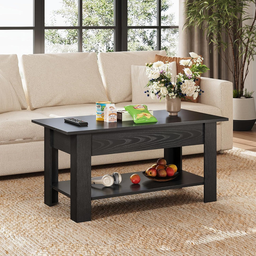 WLIVE Couchtisch mit Stauraum, Wohnzimmertisch Höhenverstellbar mit Verstecktem Staufach und Ablagef