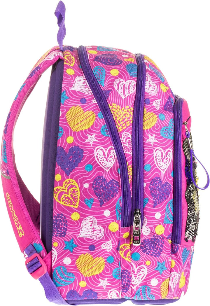 Seven S.P.A. Advanced School Backpack - Shineheart - Rosa - 30 l - Wendbare Pailletten - Reflektiere