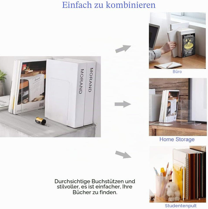 Buchstütze, MerryNine Acryl Transparente Buchstützen mit Rutschfester Auflage für Bücherregal Büro S