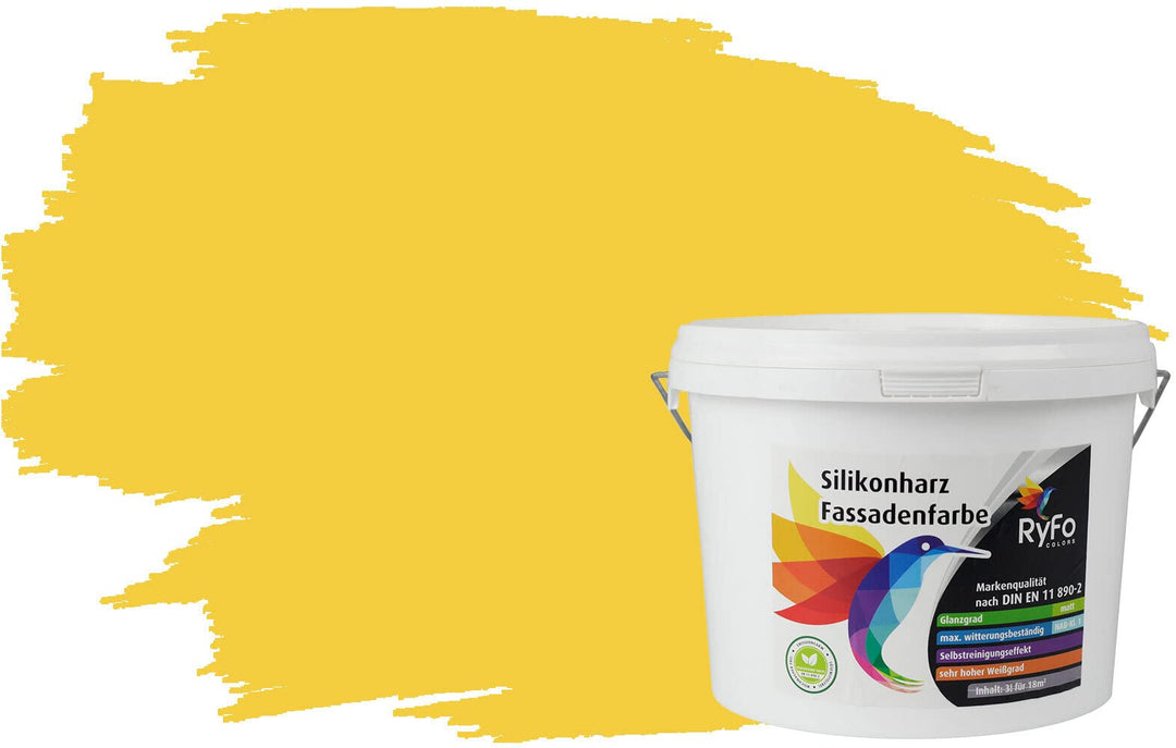 RyFo Colors Silikonharz Fassadenfarbe Lotuseffekt Trend Nektarinengelb 3l - bunte Fassadenfarbe, wei