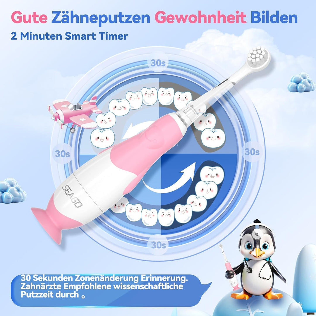 Seago Elektrische Zahnbürste Kinder Baby Zahnbürste ab 0 1 2 3 Jahr, mit LED Licht, Runder Weich Ers