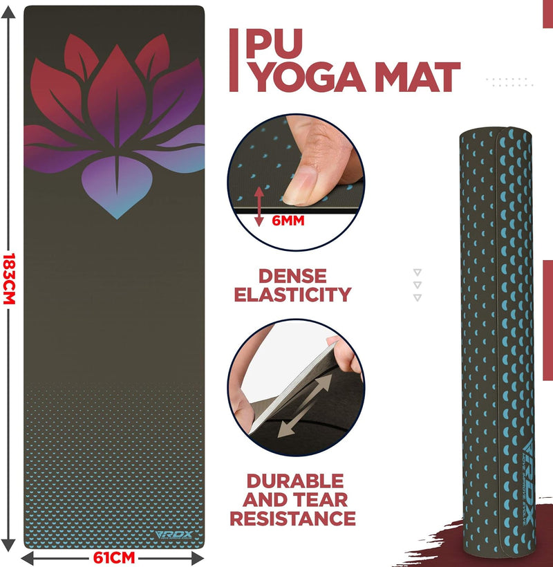 RDX Yogamatte PU 6mm Rutschfest Gymnastikmatte Pilatesmatte REACH RoHS Konform 6P Gummi Übungsmatte