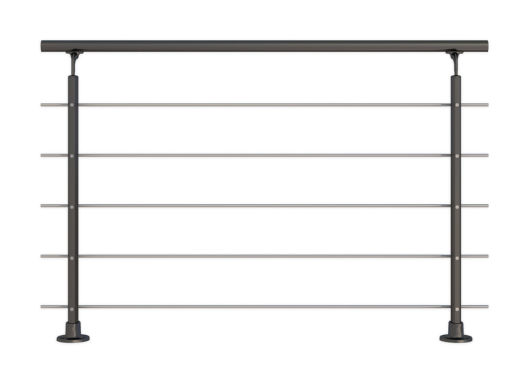 DOLLE Geländer Set in Anthrazit aus Aluminium mit Edelstahlrohren aufgesetzte Montage 150cm (kürz- u