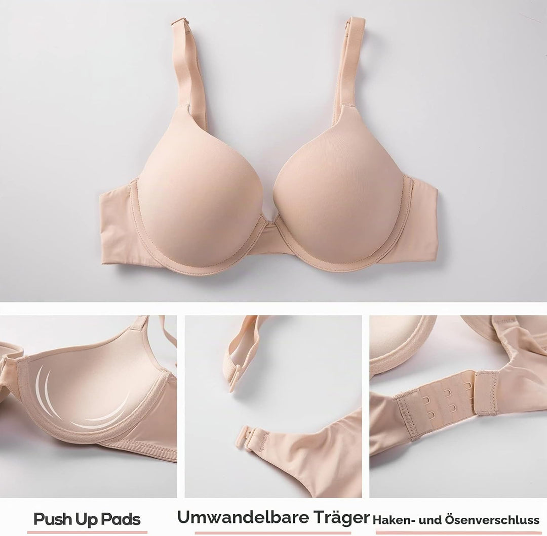 DOBREVA Damen Push Up Bügel BH Soft T Shirt BHS mit Licht Gepolstert Komfort Sexy 70B Weiss, 70B Wei