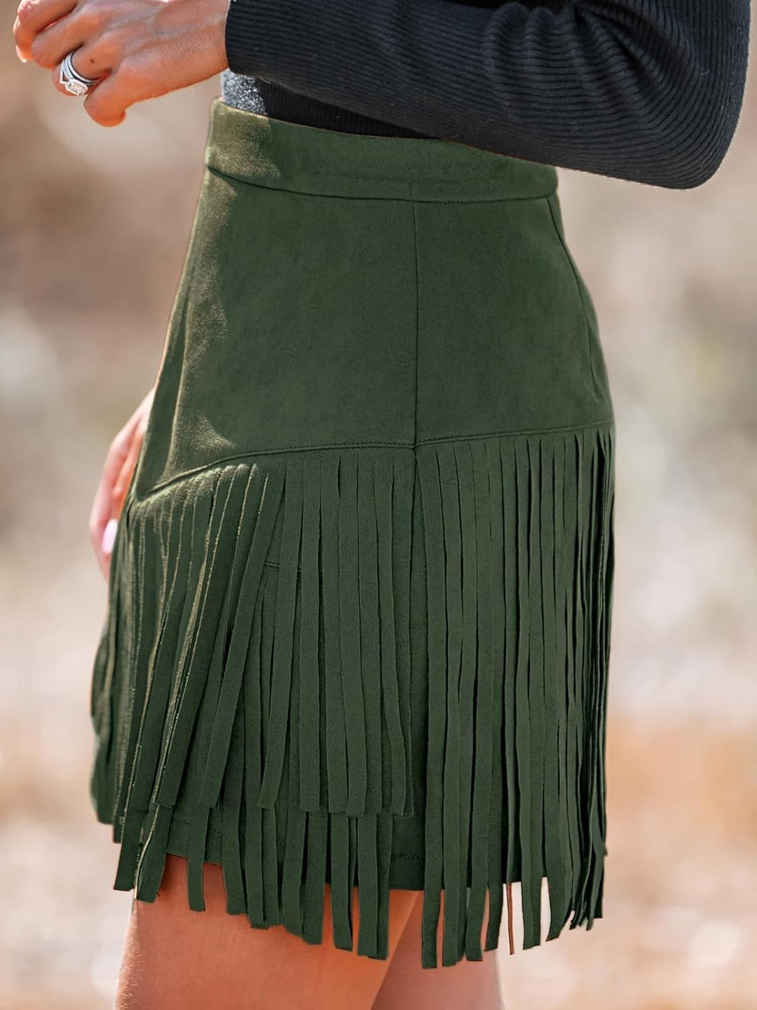 CUPSHE Damen Rock Herbst Winter Fransen Wildleder Rock, High Waist Western Outfit Minirock Mini Skir