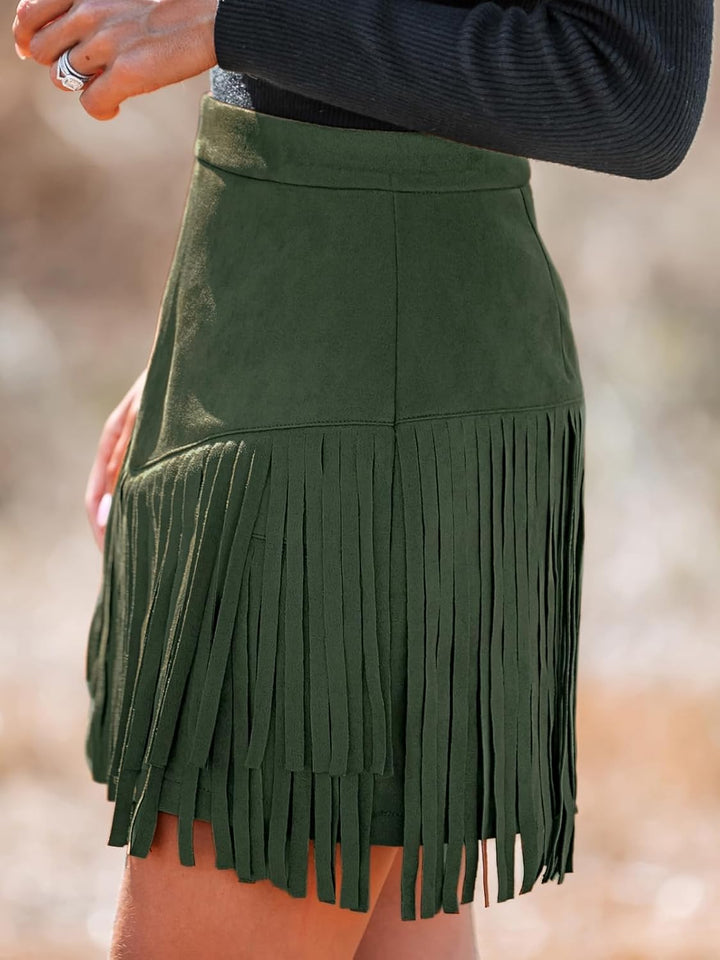 CUPSHE Damen Rock Herbst Winter Fransen Wildleder Rock, High Waist Western Outfit Minirock Mini Skir