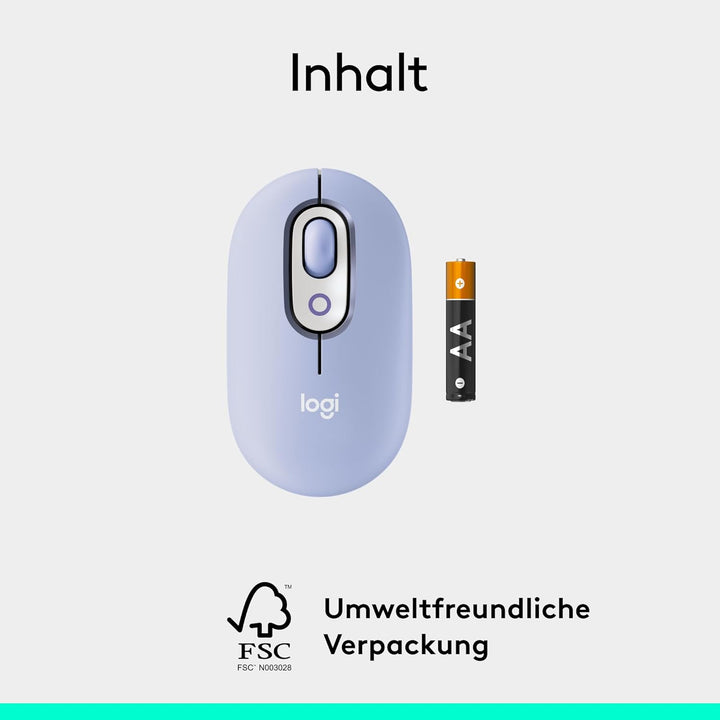 Logitech POP Mouse, kompakte und Mobile kabellose Bluetooth-Maus mit programmierbaren Tasten und lei