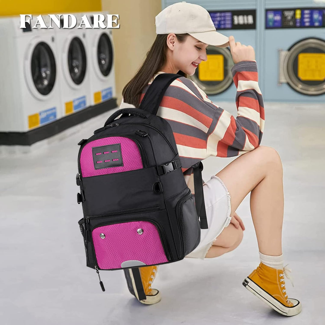 FANDARE Basketball Rucksack Fussball-Rucksack mit Ballfach & Schuhfach Schulrucksack mit 15.6 Zoll L