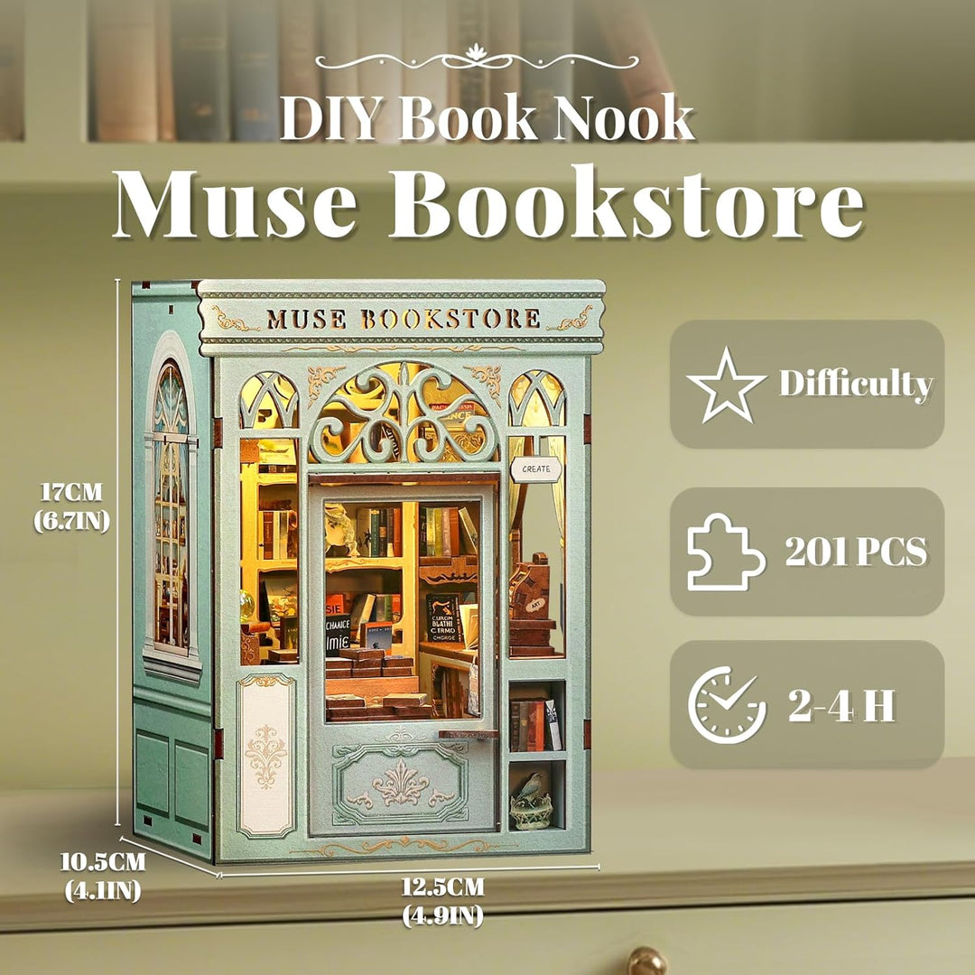 CUTEBEE DIY Book Nook – Kunstvolles DIY Puppenhaus, Miniatur-Welt selbst Bauen mit LED-Beleuchtung |
