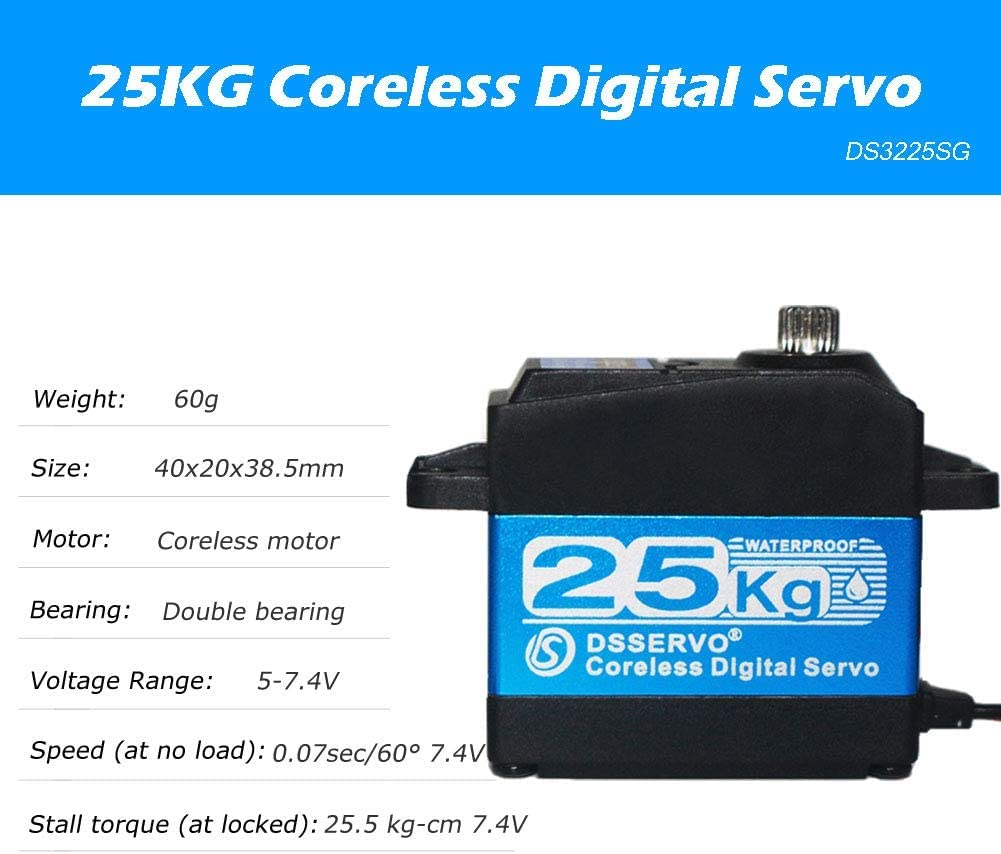YUNIQUE DEUTSCHLAND Digitaler Servomotor Coreless DS3225PRO 7,4 V 25 kg mit 25 T Nocken für Roboterw