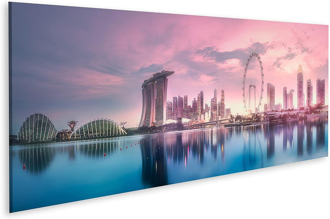 islandburner Bild auf Leinwand Lila Malerischer Sonnenuntergang Marina Bay Skyline Singapur Bilder W