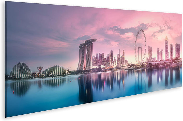 islandburner Bild auf Leinwand Lila Malerischer Sonnenuntergang Marina Bay Skyline Singapur Bilder W