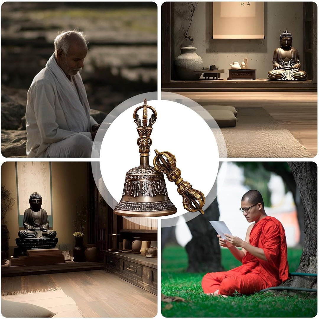 Meditationsglocke,Mini Tibetische Glocken Bajra Set | Handgefertigte Singing Bowl Dorje Vajra Buddhi
