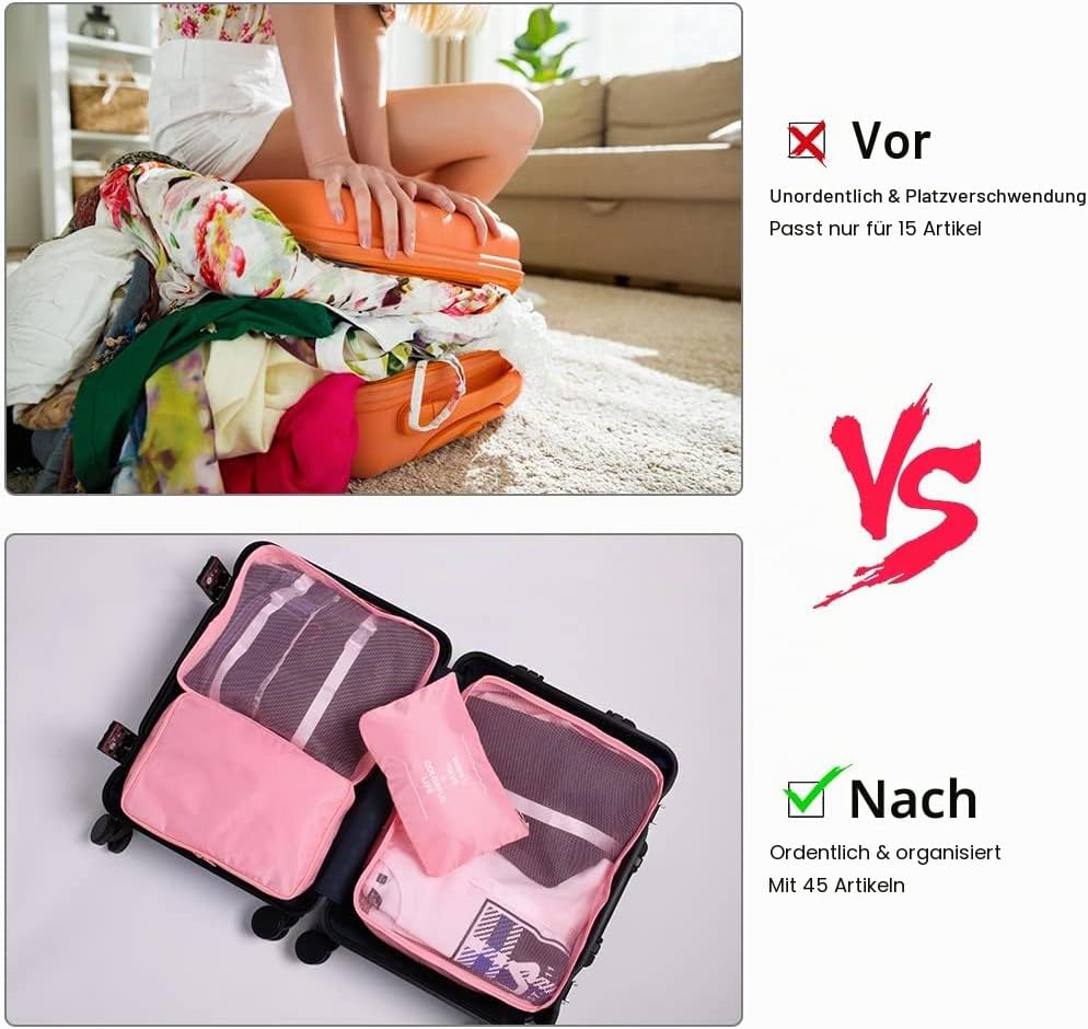 OSDUE Koffer Organizer Set 8-teilig, Packing Cubes, Wasserdichte Reise Kleidertaschen, Packtaschen f