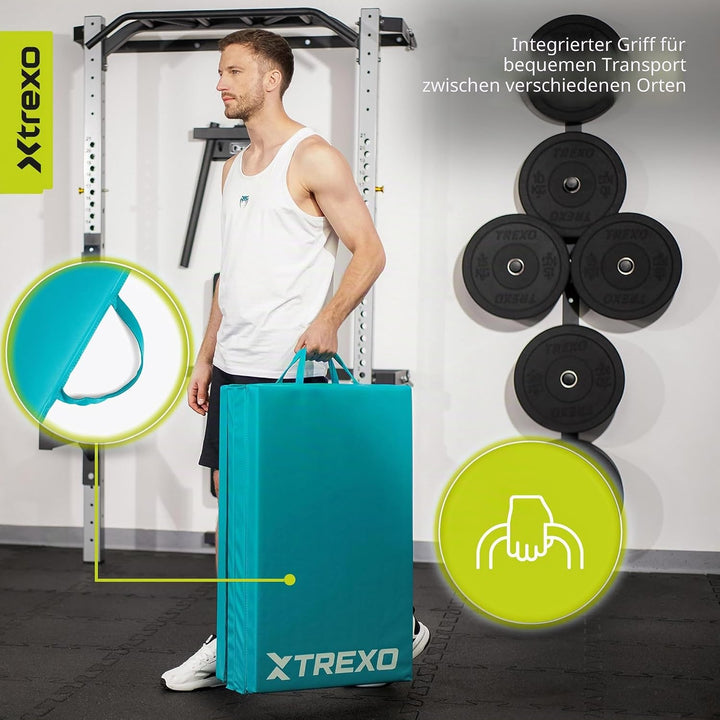 XTREXO Klappbare Gymnastikmatte – Turnmatte 4-teilig – Kunstleder &amp; EPE-Schaumstoff – Faltbar mit Tr