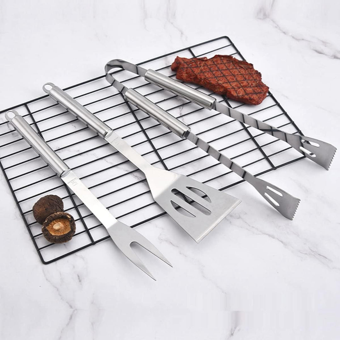 Grill Zubehör, Extra Dicke Edelstahl BBQ Utensilien, 3 Stück Grill Werkzeuge mit Fall-Spachtel, Gabe