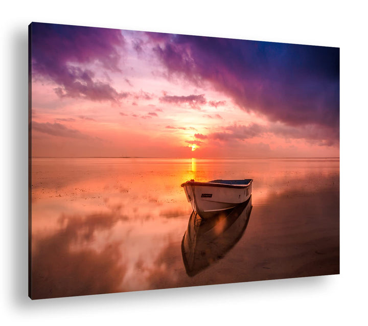 deyoli Einsames Boot im Sonnenuntergang Format: 60x40 als Leinwand, Motiv fertig gerahmt auf Echthol