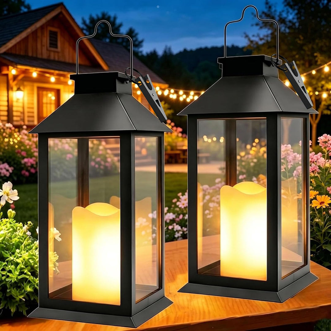 Yowin Solarlaterne für Aussen 2 Stück Solarlampen Garten mit Flammeneffekte Kerze, Hängend Solar Lat