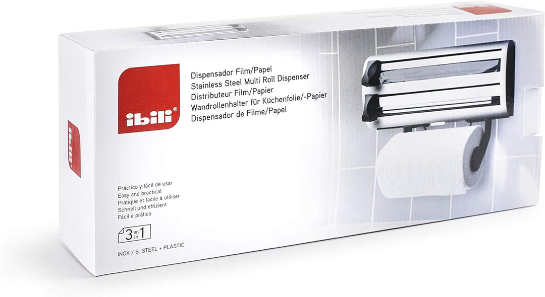 IBILI DISPENSADOR Film/Papel 3 EN 1, Stainless Steel, schwarz/Silber, 35 x 17 x 7 cm