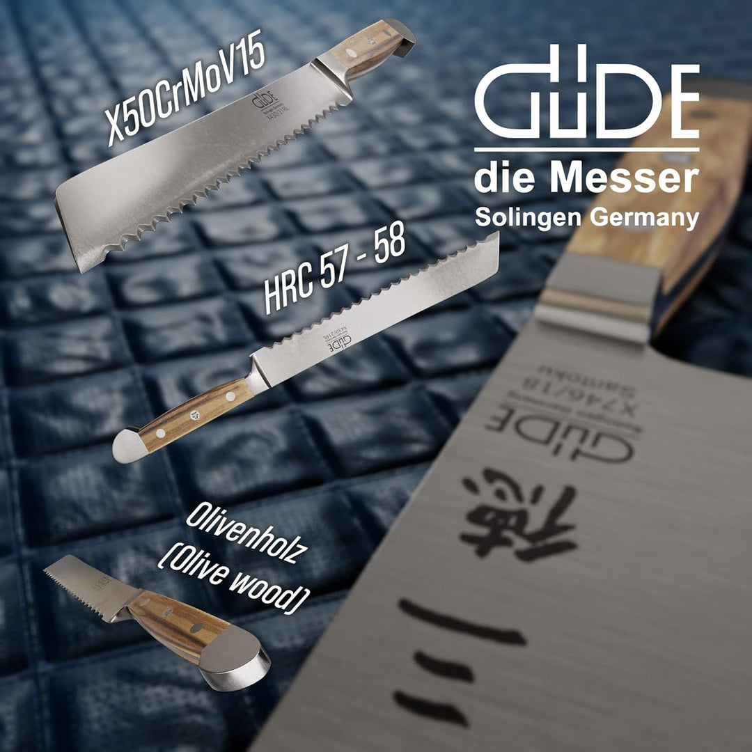 GÜDE Solingen - Brotmesser Links und Rechtshänder geschmiedet, 21 cm, Olivenholz, ALPHA OLIVE, Doppe