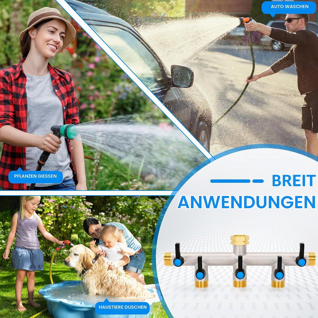 5-Wege Verteiler [Grosser Durchfluss], 3/4 Zoll Wasserhahn Wasserverteiler aus Vernickeltem Messing,