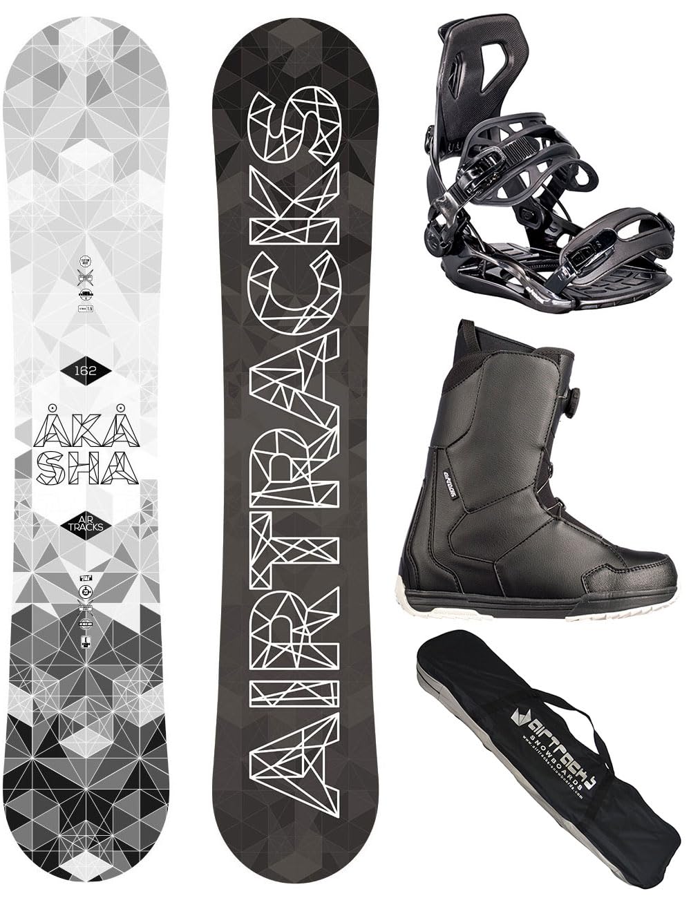 Airtracks Snowboard Set Akasha Wide Hybrid Rocker + Snowboard Bindung Master + Snowboardboots + Sb B