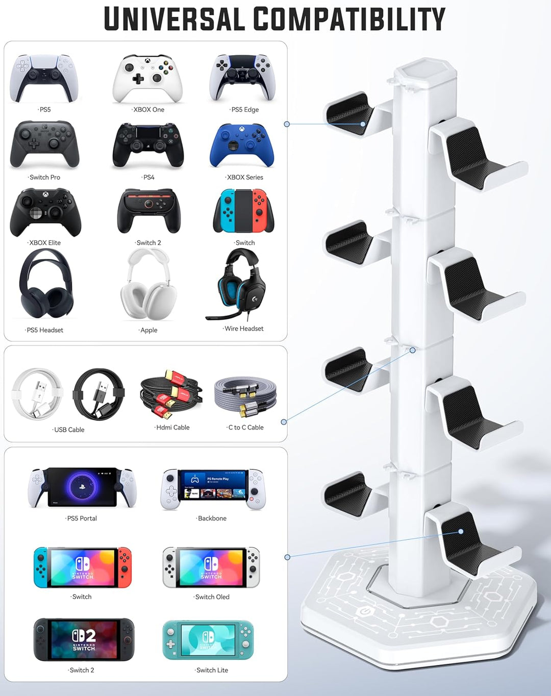 Gaming Controller Ständer mit 9 RGB Lichtmodi, Headset Halterung Tisch mit Abnehmbarer Controller Ha