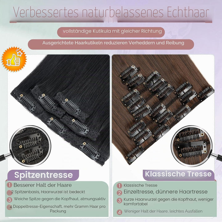 Benehair Clip in Extensions Echthaar, 6Pcs Clip Echt Haar Extension, Einzelclip Echthaar Extension C
