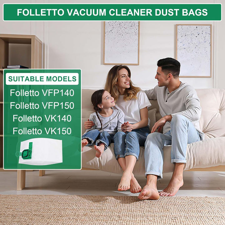 BUCOMTU 12 Staubbeutel für Vorwerk Kobold VK140 VK150 FP140 FP150 + 2 Filter, hocheffiziente Mikrofa