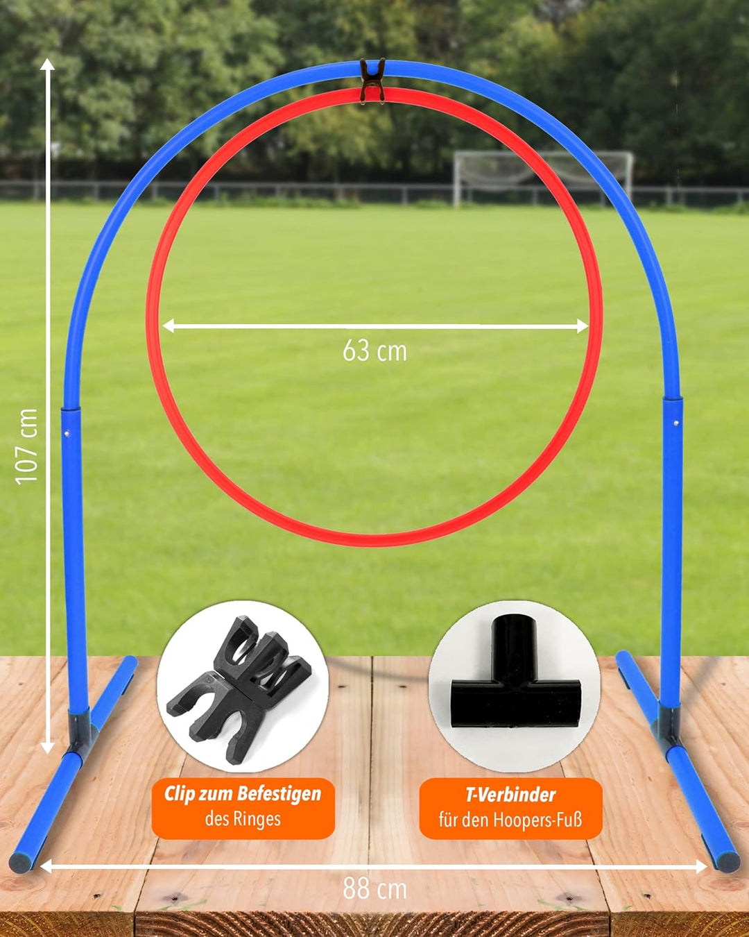 Hoopers Hoop mit Ring 70 – Agility Hoopers Reifen für Hundetraining – Hoop Orange/Sprungring Blau