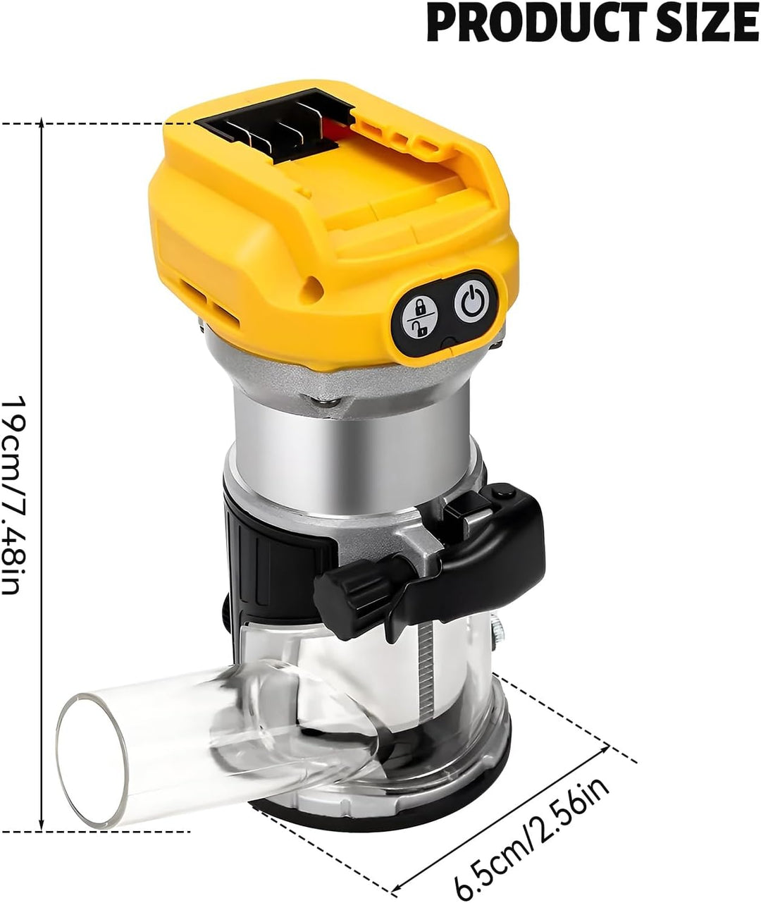 Kabelloser Oberfräse Dewalt, 18/20 V Akku, 800 W, 30.000 U/min, bürstenlos, 6 Geschwindigkeiten, Alu