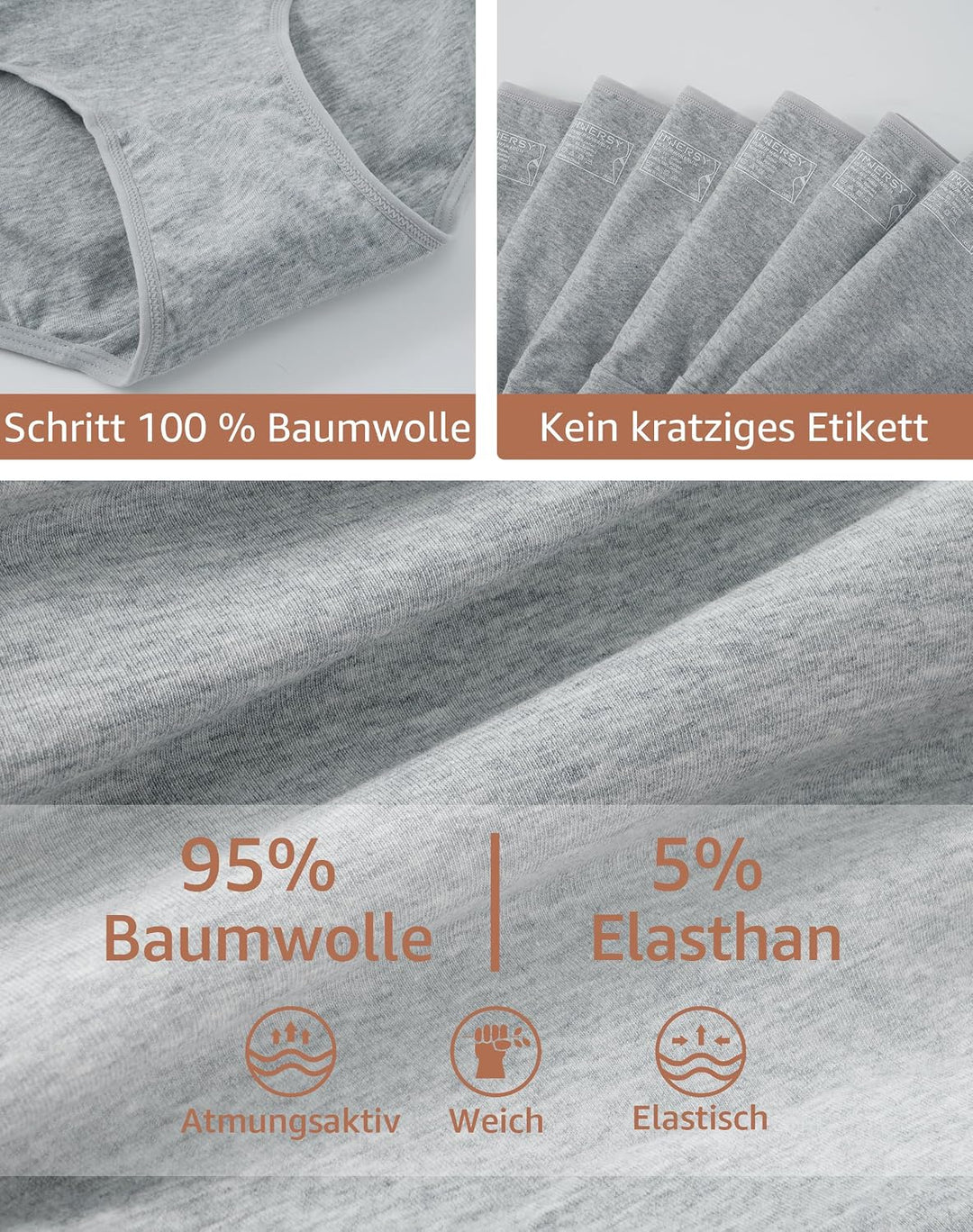 INNERSY Unterhosen Damen Baumwolle Atmungsaktive Hipster Unterwäsche Basic Bequem Panties 6er Pack X