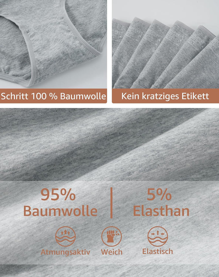 INNERSY Unterhosen Damen Baumwolle Atmungsaktive Hipster Unterwäsche Basic Bequem Panties 6er Pack X
