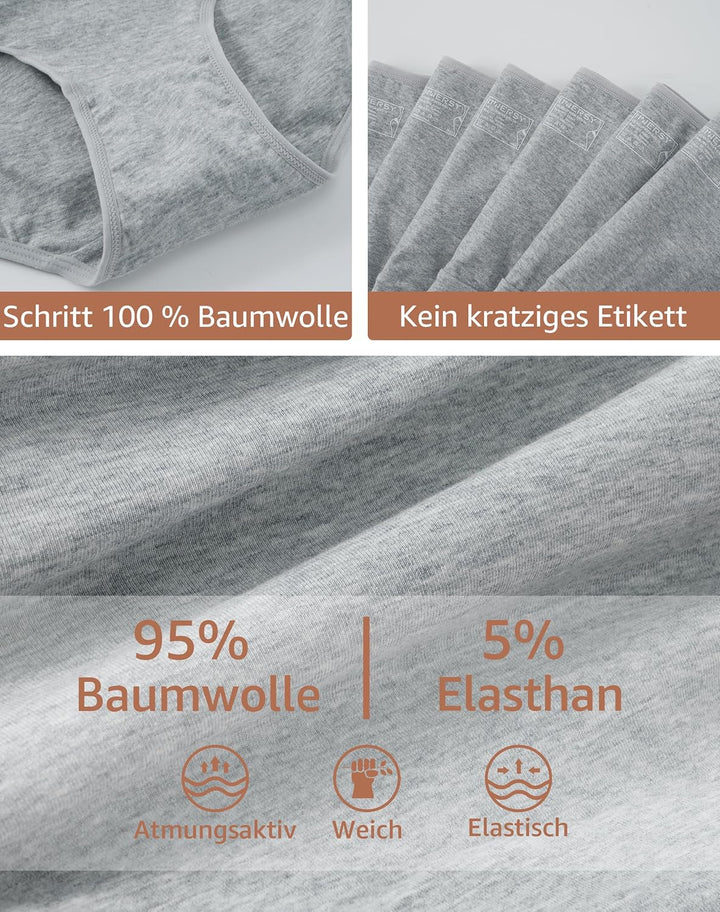 INNERSY Unterhosen Damen Baumwolle Atmungsaktive Hipster Unterwäsche Basic Bequem Panties 6er Pack X