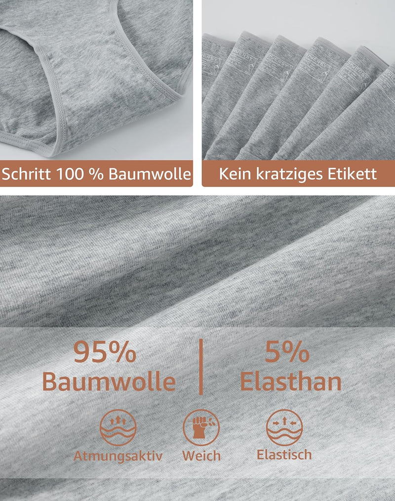 INNERSY Unterhosen Damen Baumwolle Atmungsaktive Hipster Unterwäsche Basic Bequem Panties 6er Pack S