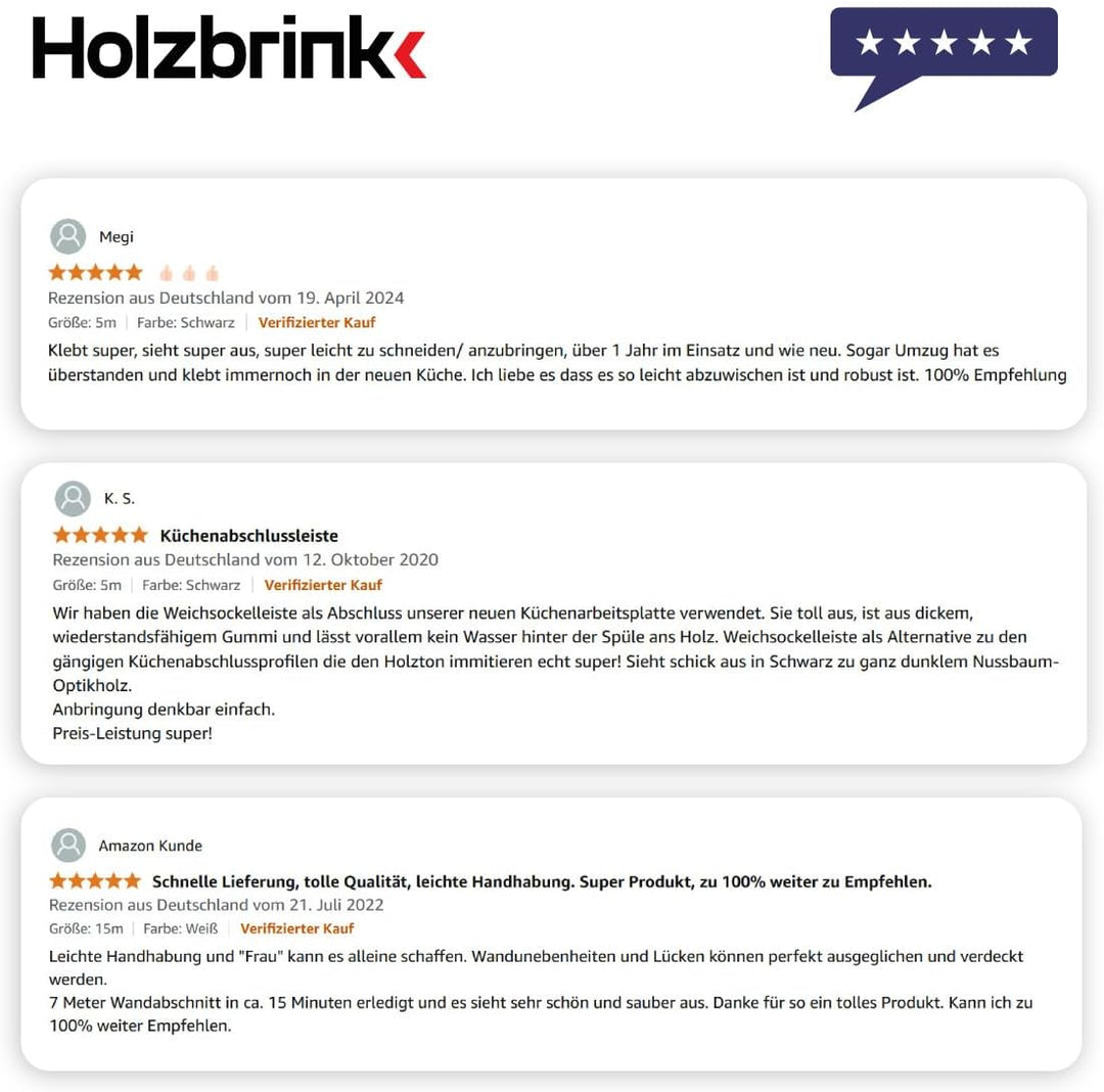 HOLZBRINK Weichsockelleiste selbstklebend SCHWARZ Knickleiste, 50x20mm, 25 Meter 25m Schwarz, 25m Sc