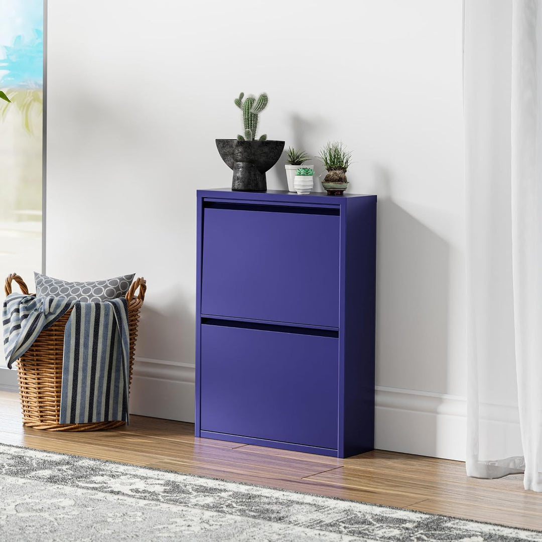 [en.casa] Schuhschrank Sokndal Schuhkipper mit 2 Klappen Metall Schuhkommode für 4 Paar Schuhe 71 x