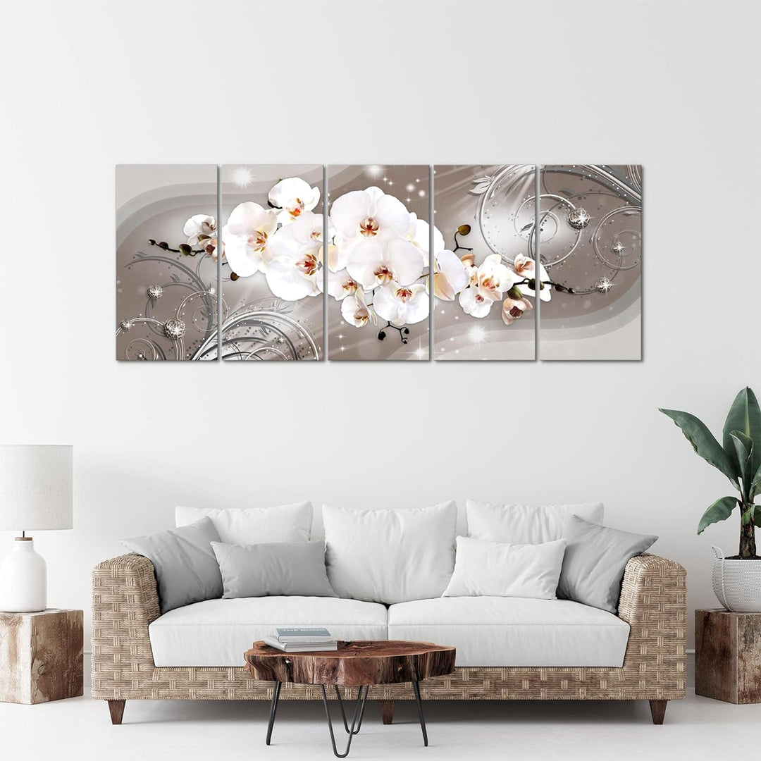 Runa Art Wandbild XXL Blumen Orchidee Wohnzimmer Schlafzimmer 200 x 80 cm Beige Braun 5 Teilig - Mad